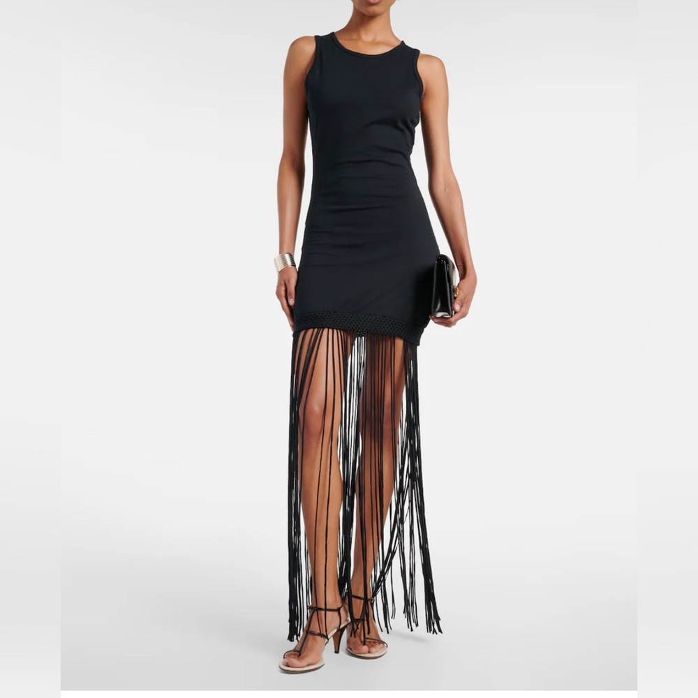 Faithfull the Brand Black Fringe Mini Dress L